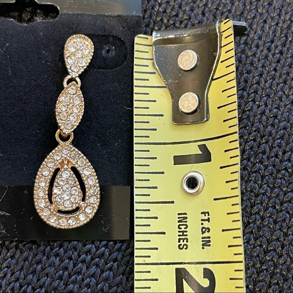 Gold Tone And Crystal Pear Shaped Drop Earrings - Picture 6 of 9